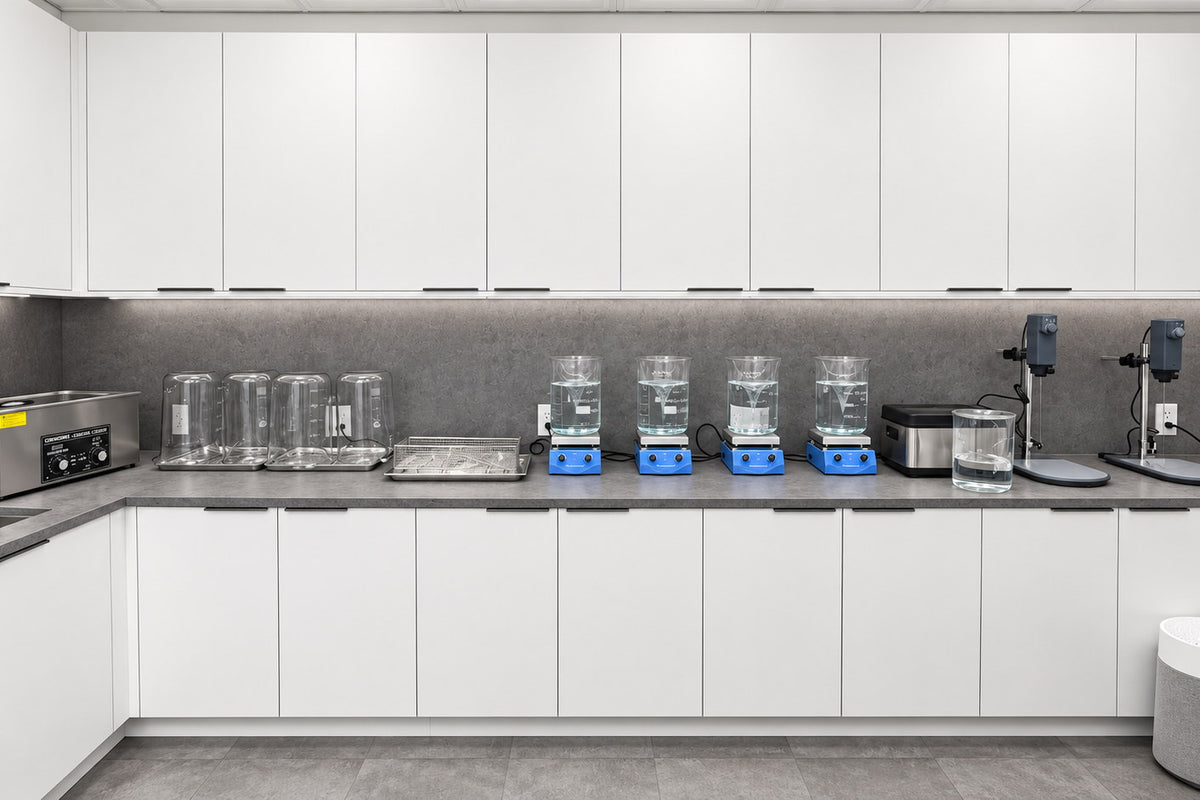 Heated phases held on separate plates in the Complete Elixir laboratory