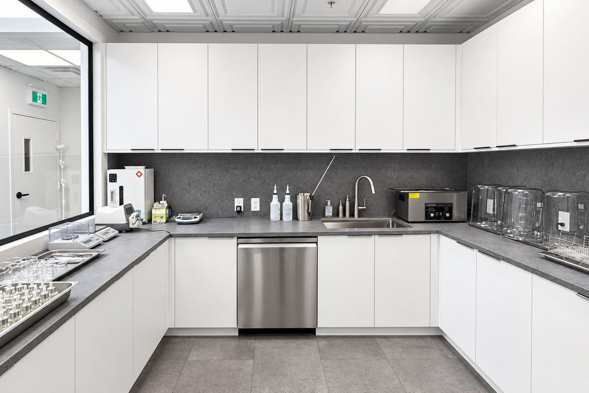 Wash up, sterilising and glassware in the Complete Elixir laboratory