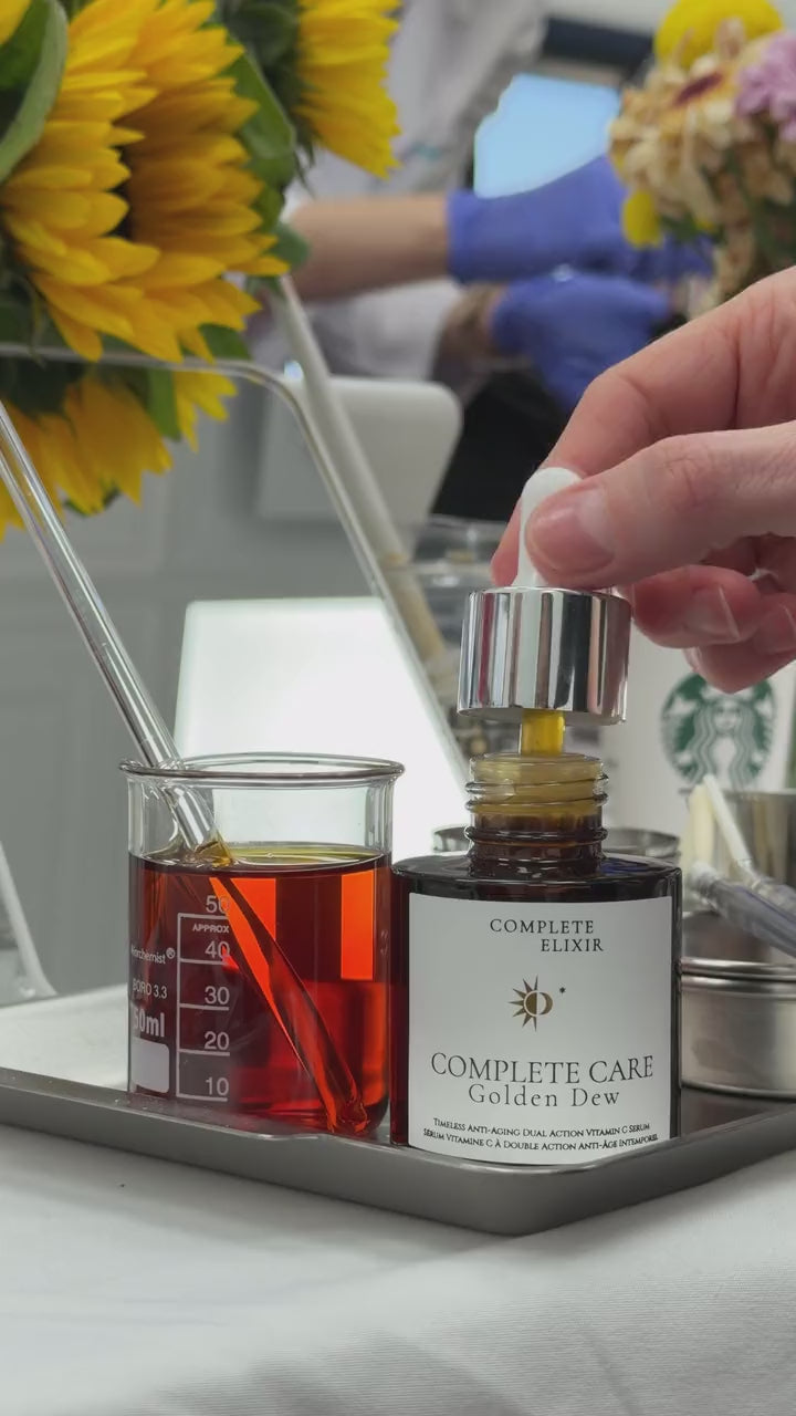 A dropper measuring serum into a beaker during a hands-on demonstration